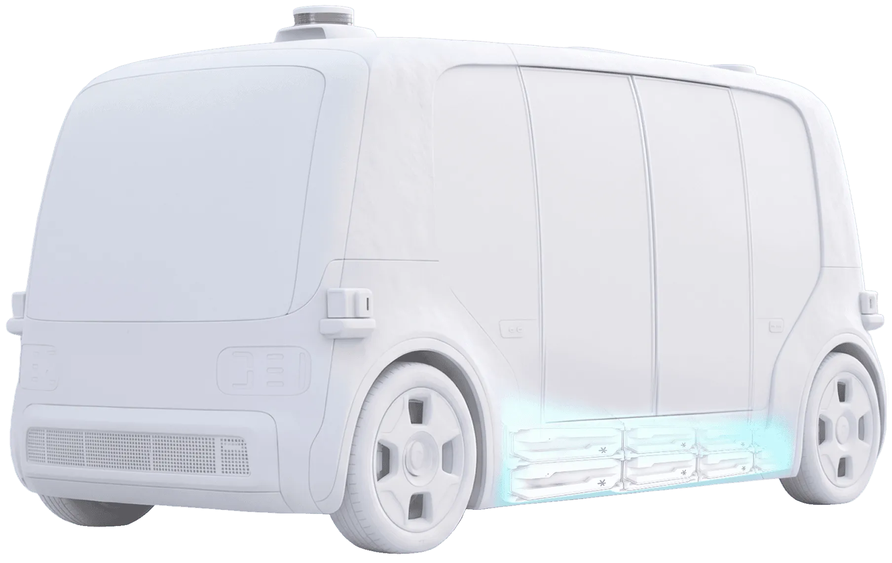 Autonomous shuttle render with Magnus battery packs in the floor